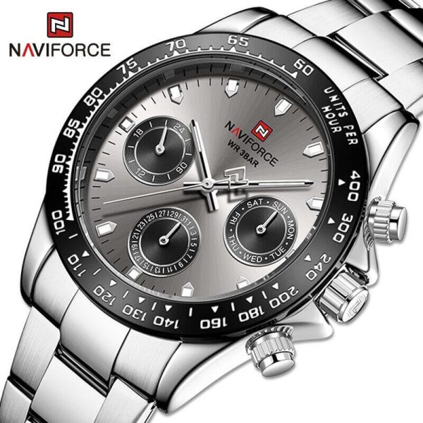 NAVIFORCE NF9193 Unisex Classic Business Luminous Multifunction Chronograph Stainless Steel Watch - Grey/Silver