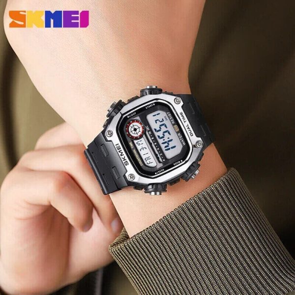 SKMEI 2126 Men's Sports Silicone Strap Alarm Hourly Chime Chronograph Countdown Watch - Silver/Black - Image 2