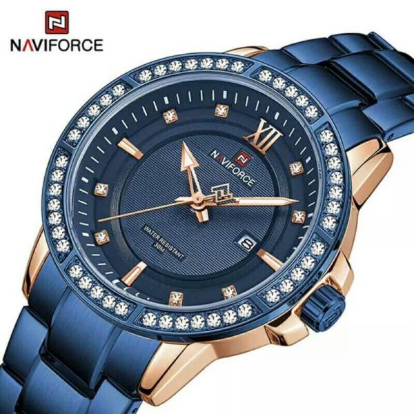 NAVIFORCE NF9187 Diamond Surrounded Date Function Stainless Steel Quartz Watches For Men - Blue