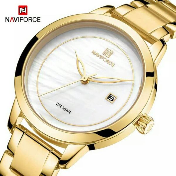 NaviForce NF5008 Date Function Marble Finish Luxury Quartz Watch For Women - Golden