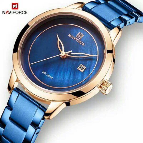 NaviForce NF5008 Date Function Marble Finish Luxury Quartz Watch For Women - Blue