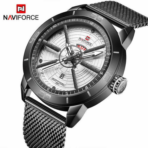 NAVIFORCE NF9155 Day Date Function Analog Quartz Watch – White/Black