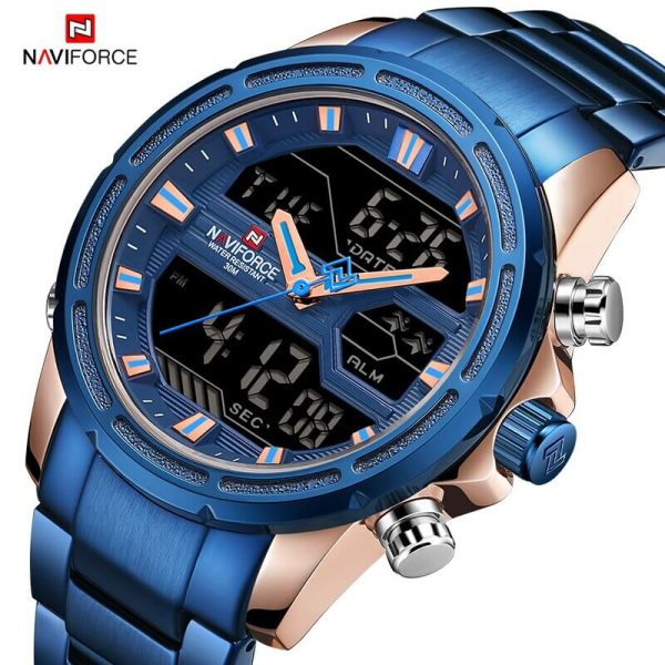 NAVIFORCE NF9138 Digital Analog Dual Movement Stainless Steel Watch - Blue