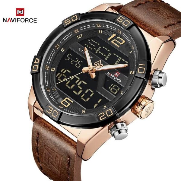 NaviForce NF9128 Double Time Analog/Digital Watch – Black/Rosegold