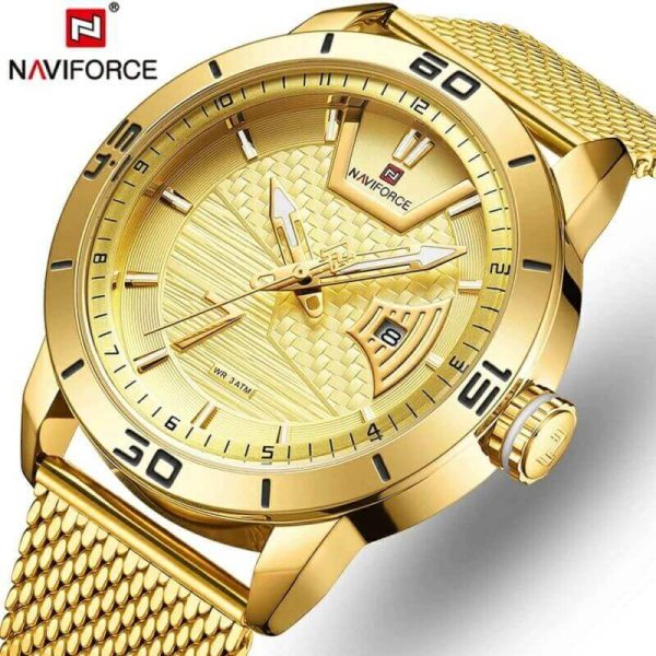 NAVIFORCE NF9155A Stainless Steel Mesh Date Function Luxury Watch For Men – Golden