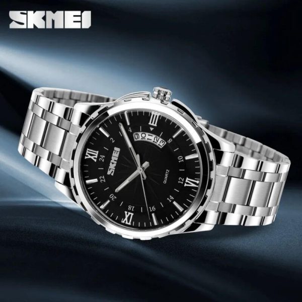 SKMEI 9069 Business Quartz Stainless Steel Roman Numeral Index Date Display Watch For Men - Silver/Black - Image 2