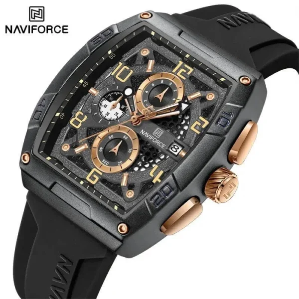 NaviForce NF8052 Fashion Barrel Shape Hollow Design Dial Multifunction Watch For Men - Black