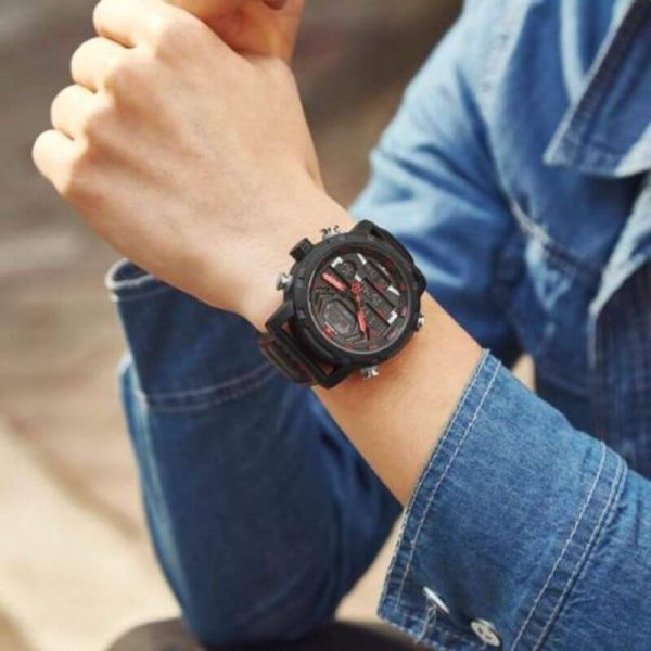 NaviForce NF9160 Double Time Digital Analog Watch - Black/Red - Image 2