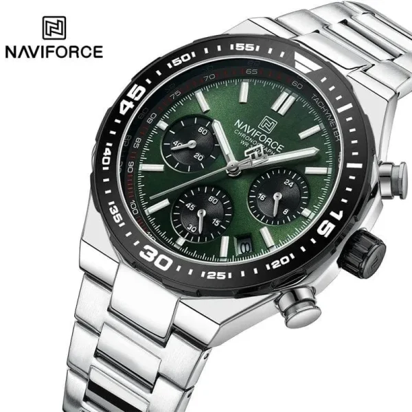 NaviForce NF8049 Men's Business Casual Stainless Steel Chronograph Date Display Watch - Green/Silver