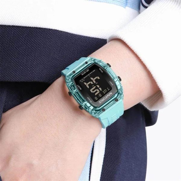 NaviForce NF7102 Women's Barrel Shape Digital Multifunction Silicon Strap Watch - Blue - Image 2