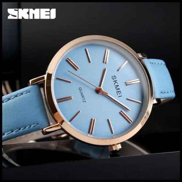 SKMEI 1397 Women Simple Classic Numeric Design Thin Round Dial Shape Leather Strap Quartz Watch - Blue - Image 3