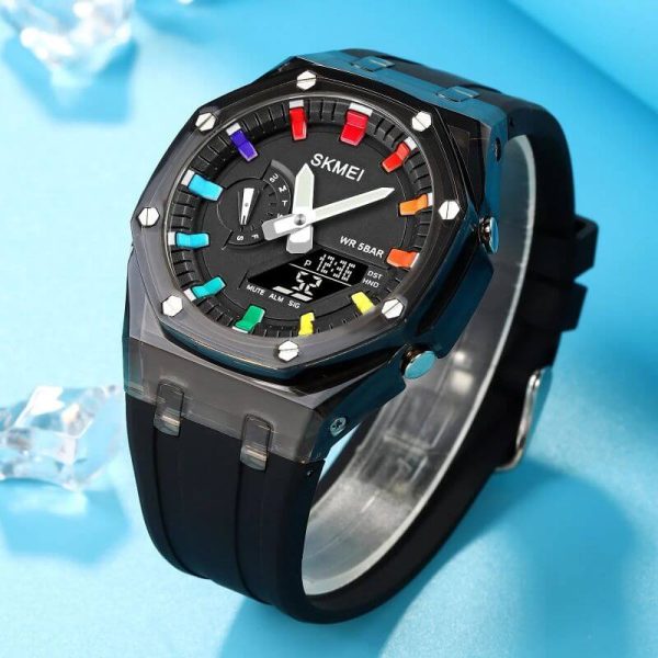 SKMEI 2100 Digital Watch Colorful LED Display Shock Resistant Outdoor Watch For Men - Black - Image 3