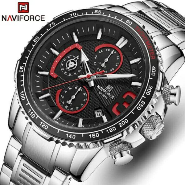 NAVIFORCE NF8017 Men's Business Multifunction Stainless Steel Quartz Watch - Red/Silver