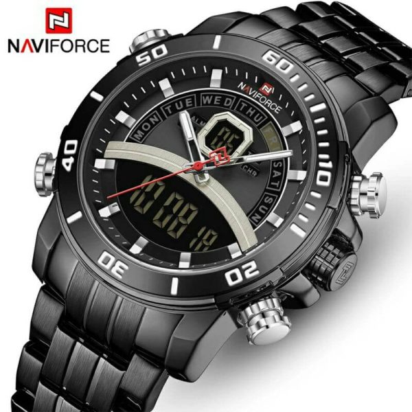 NAVIFORCE NF9181 Men Watches Top Brand Stainless Steel Quartz Watch - Black