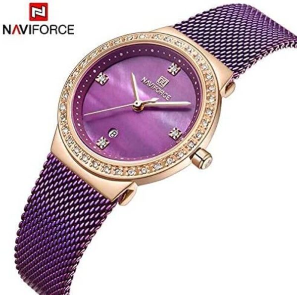 NaviForce NF5005 Date Function Mesh Analog Ladies Watch - Purple