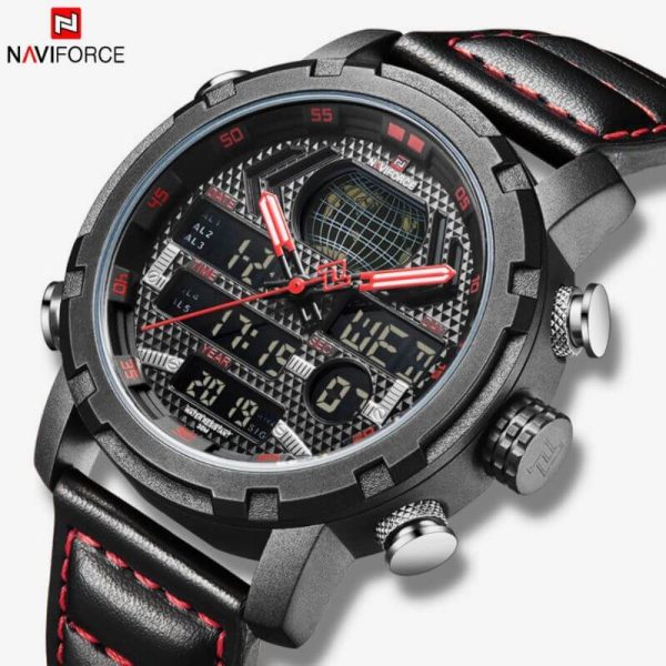 NaviForce NF9160 Double Time Digital Analog Watch - Black/Red