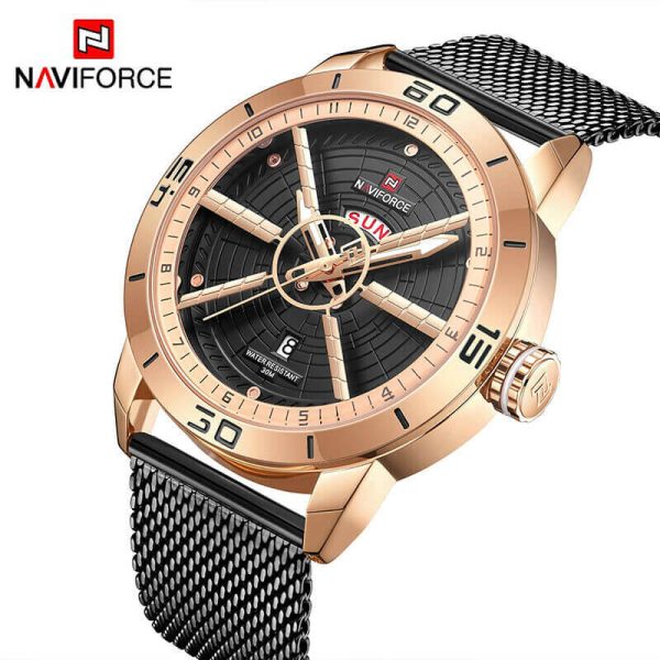 NAVIFORCE NF9155 Day Date Function Analog Quartz Watch – Rosegold/Black