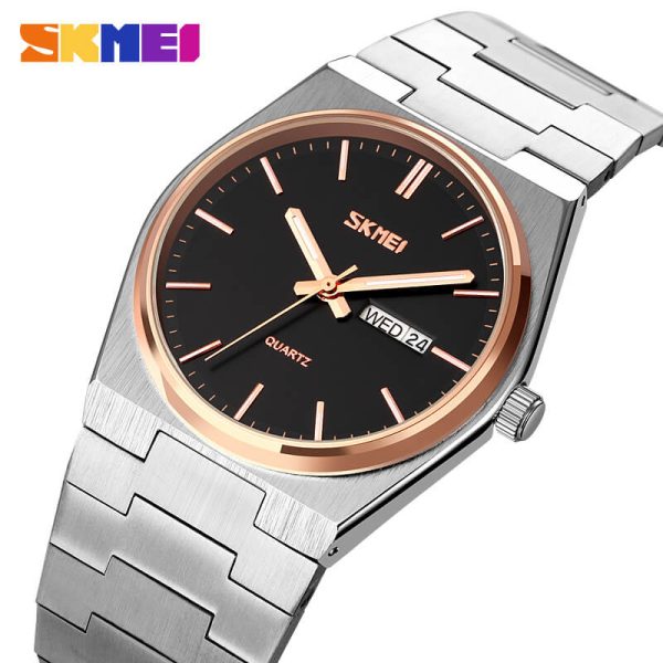 SKMEI 9288 Business Day Date Display Casual Stainless Steel Quartz Watch For Men - Black/Rosegold