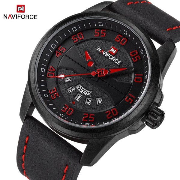 NaviForce NF9124 Day Date Function Analog Watch for Men – Red/Black