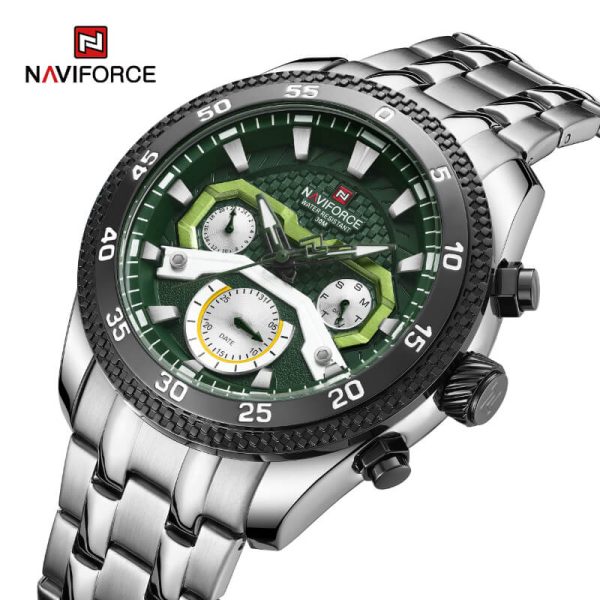 NaviForce NF9222 Men's Sports Fashion Quartz Lumnious Date Day Display Stainless Steel Watch - Green/Silver