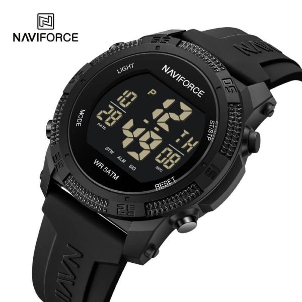 NaviForce NF7104 Sports Casual Digital Display Silicon Strap Watch For Men - Black