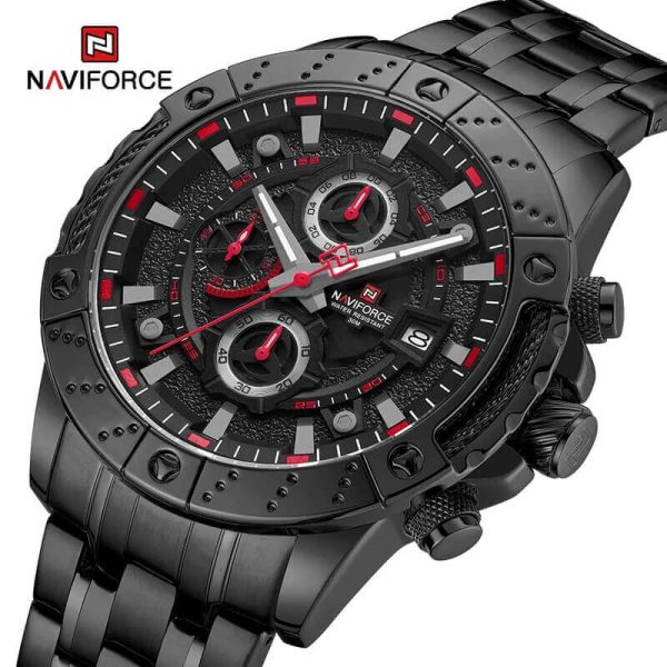 NaviForce NF9227 Men's Fashion Luxury Date Display Stainless Steel Chronograph Watch - Red/Black