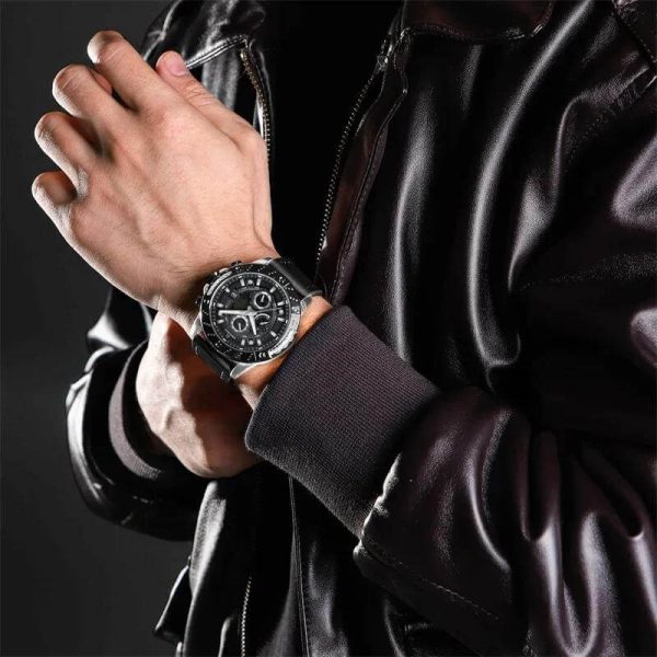 NaviForce NF8055 Men's Multifunction Chronograph Date Display Leather Strap Watch - Black - Image 2