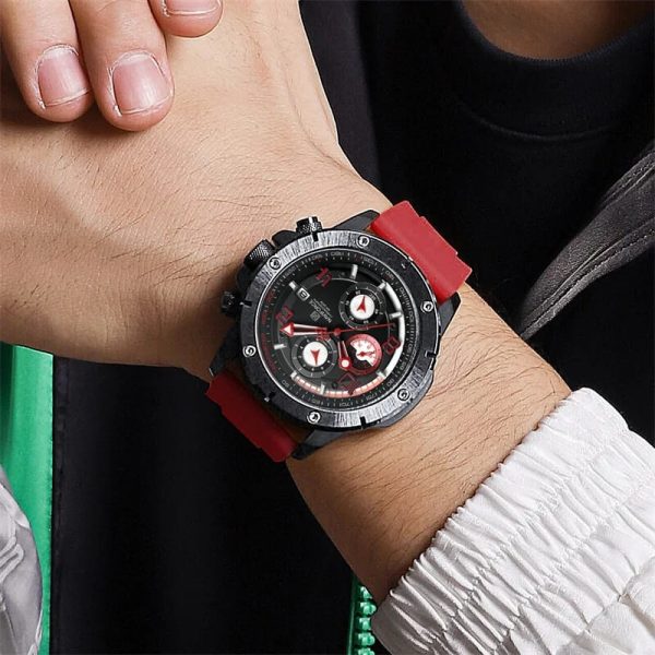 NaviForce NF8034 Business Fashion Chronograph Date Display Silicon Strap Watch For Men - Black/Red - Image 2