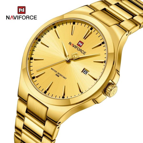 NaviForce NF9214 Men's Elegant Simple Stainless Steel Analog Date Dispaly Watch - Golden