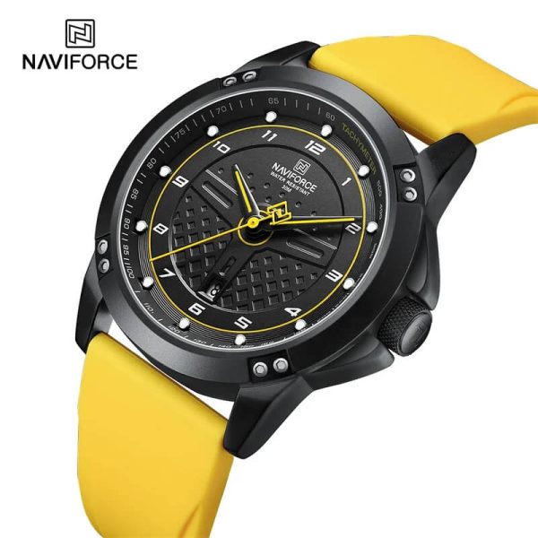 NaviForce NF8031 Men's Luxury Fashion Racing Dial Quartz Fumed Silica Leather Strap Watch - Black/Yellow