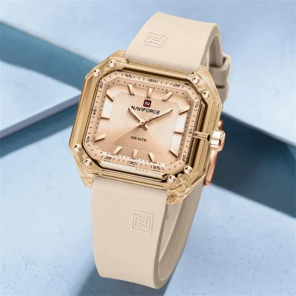 NaviForce NF7106 Fashion Classic Analog Square Shaped Watch For Women - Rosegold/Beige - Image 2