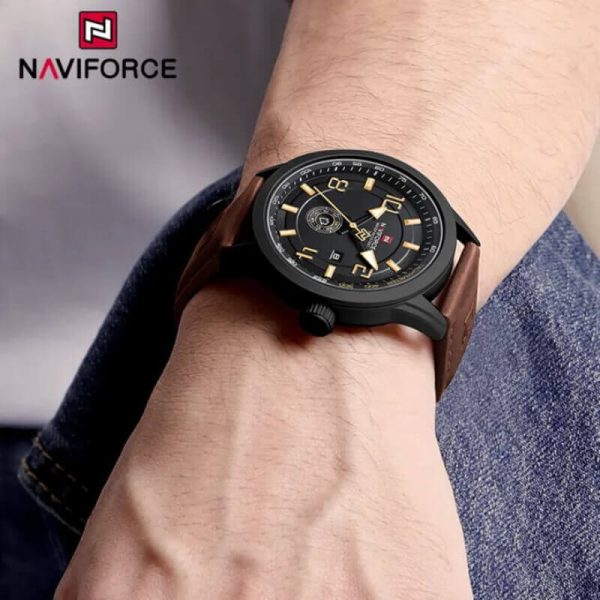 NaviForce NF9229 Classic Business Lumnious Date Day Function Analogue Quartz Wristwatch For Men - Yellow/Brown - Image 2