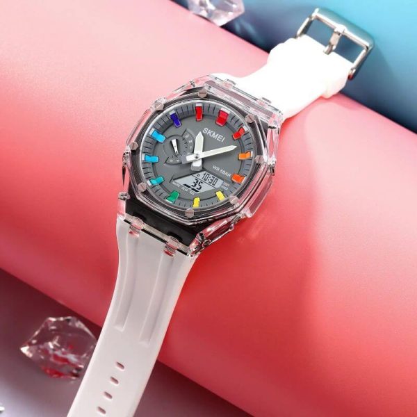 SKMEI 2100 Digital Watch Colorful LED Display Shock Resistant Outdoor Watch For Men - Grey/White - Image 3