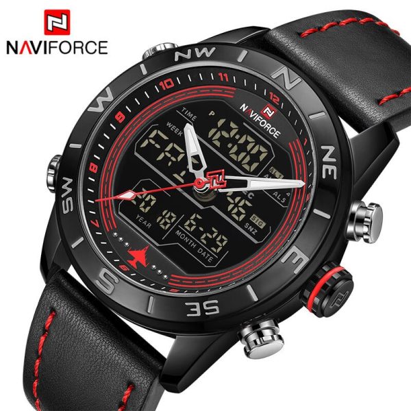 NaviForce NF9144 Double Time Digital/Analog Quartz Watch for Men – Red/Black