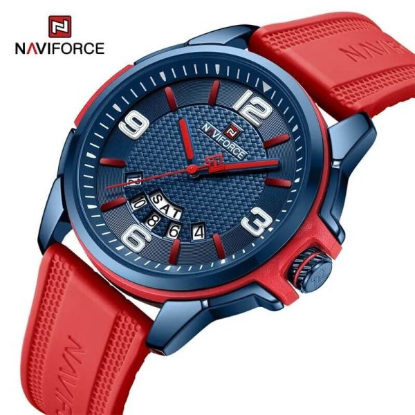 NaviForce NF9215 Men's Business Novel Dial Day Date Display Silicone Strap Watch - Blue/Red