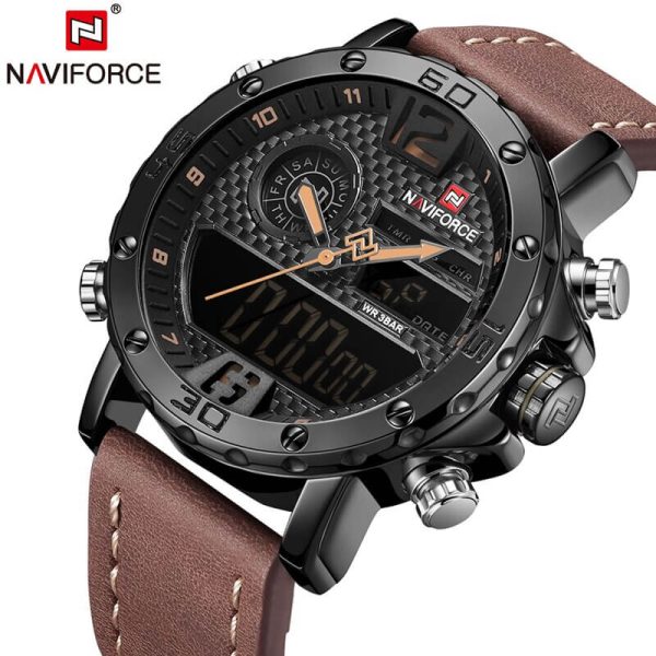 NaviForce NF9134 Double Time Digital/Analog Quartz Watch – Black/Brown