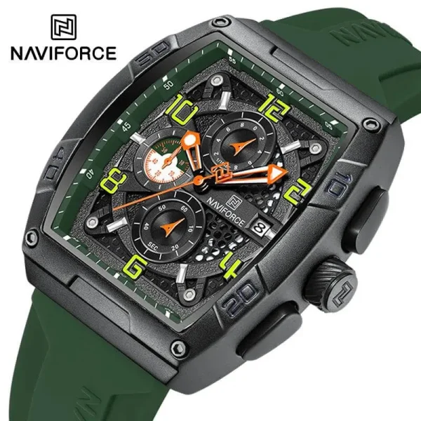 NaviForce NF8052 Fashion Barrel Shape Hollow Design Dial Multifunction Watch For Men - Green