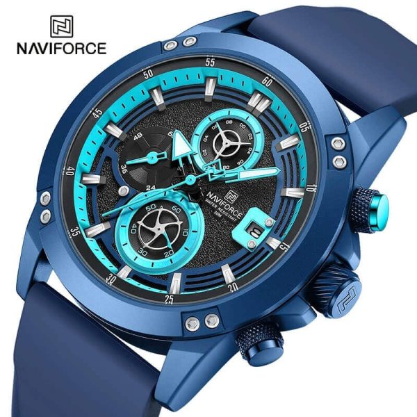 NaviForce NF8033 Fashion Stylish Chronograph Lumnious Date Display Silicon Strap Wristwatch For Men - Blue