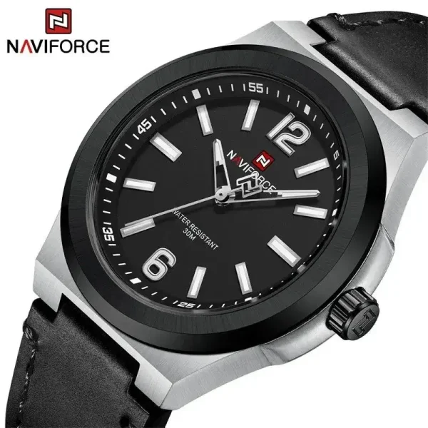 NaviForce NF9233 Men's Casually Classic Leather Strap Watch - Black