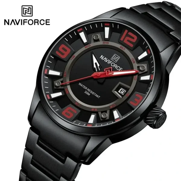 NaviForce NF8044 Men's Fashion Color Clashing Dial Stainless Steel Date Display Watch - Red/Black