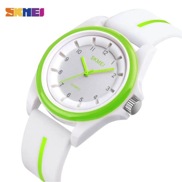 SKMEI 1578 Simple Numeric Round Dial Analog Silicone Strap Unisex Watch - White/Green