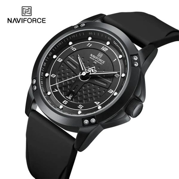 NaviForce NF8031 Men's Luxury Fashion Racing Dial Quartz Fumed Silica Leather Strap Watch - Black