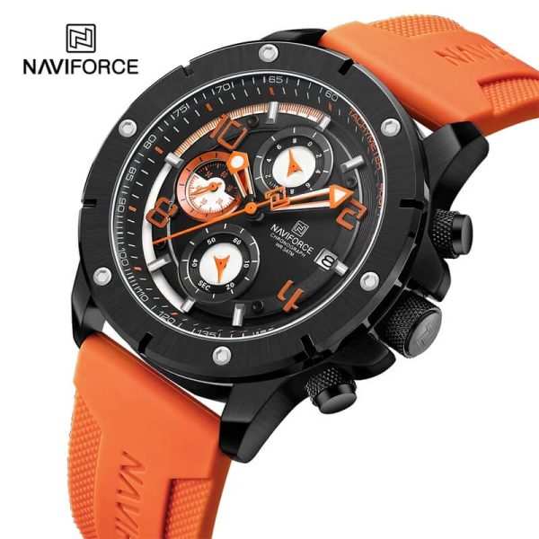 NaviForce NF8034 Business Fashion Chronograph Date Display Silicon Strap Watch For Men - Black/Orange