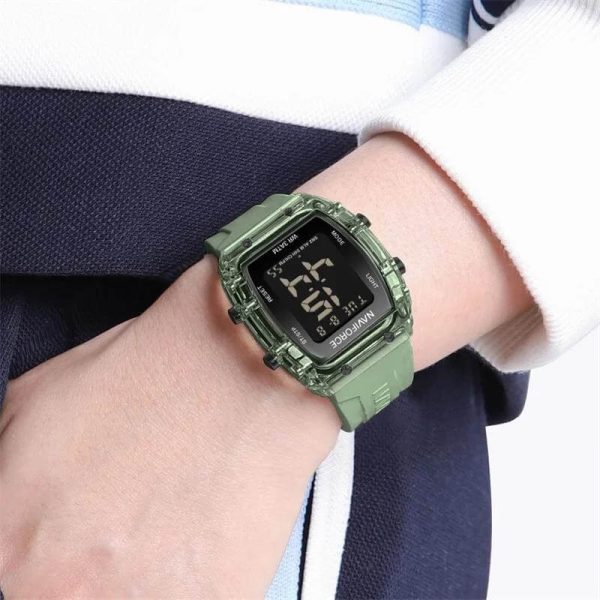 NaviForce NF7102 Women's Barrel Shape Digital Multifunction Silicon Strap Watch - Green - Image 2