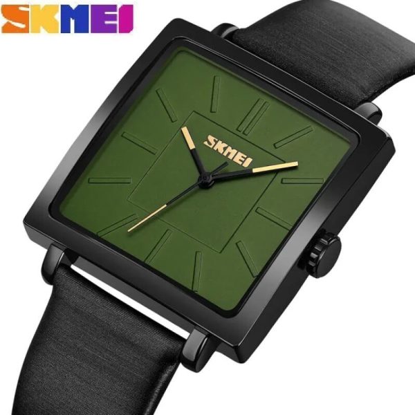 SKMEI 2032 Minimalist Design Casual Square Shape Dial Leather Strap Watch For Women - Green/Black