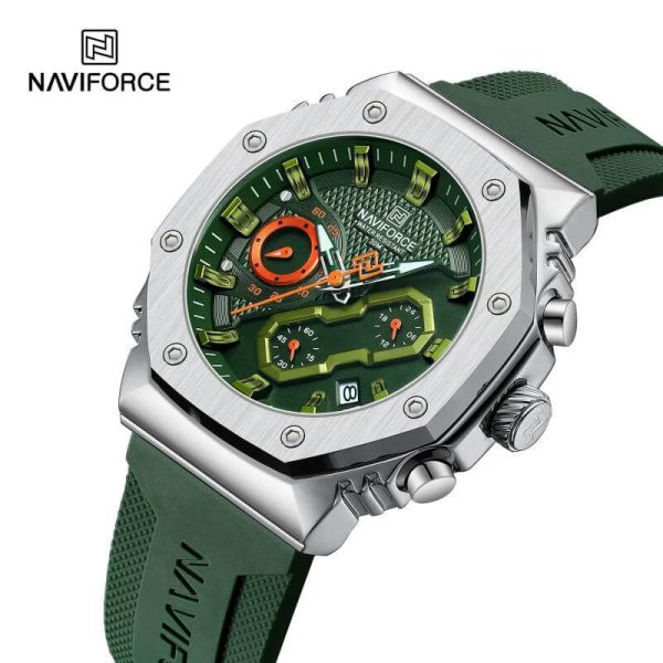 NaviForce NF8035 Men's Fashion Chronograph Date Display Silicone Strap Watch - Green/Silver