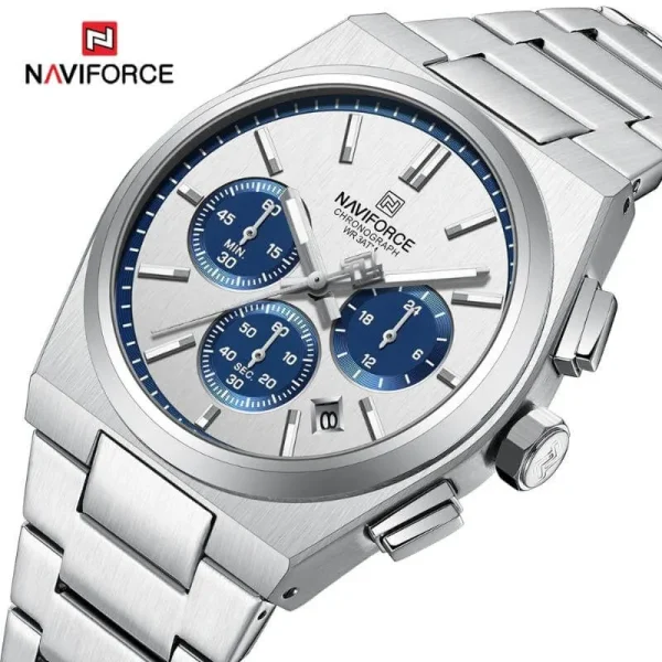 NaviForce NF8048 PRX Stopwatch Chronograph Watch for Men - White/Blue