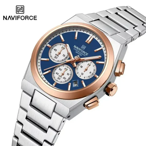 NaviForce NF8048 PRX Stopwatch Chronograph Watch for Women - Blue/Rosegold