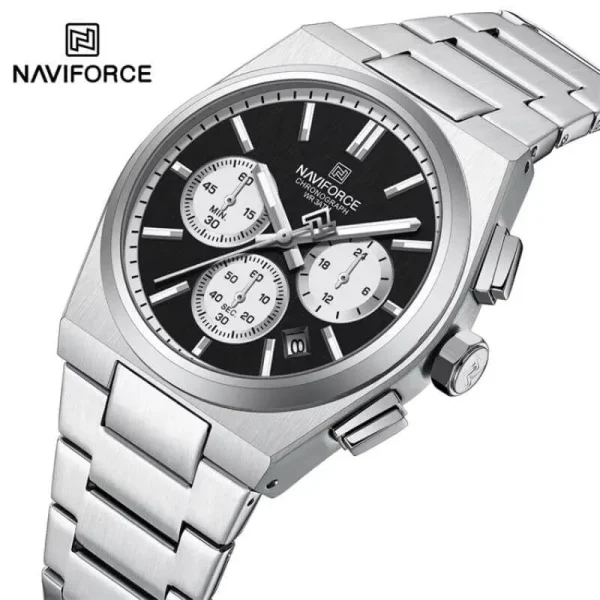 NaviForce NF8048 PRX Stopwatch Chronograph Watch for Men - Black/Silver