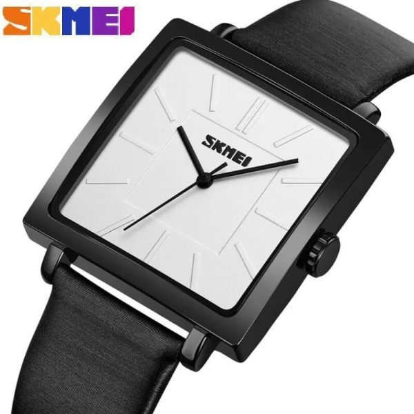 SKMEI 2032 Minimalist Design Casual Square Shape Dial Leather Strap Watch For Women - White/Black